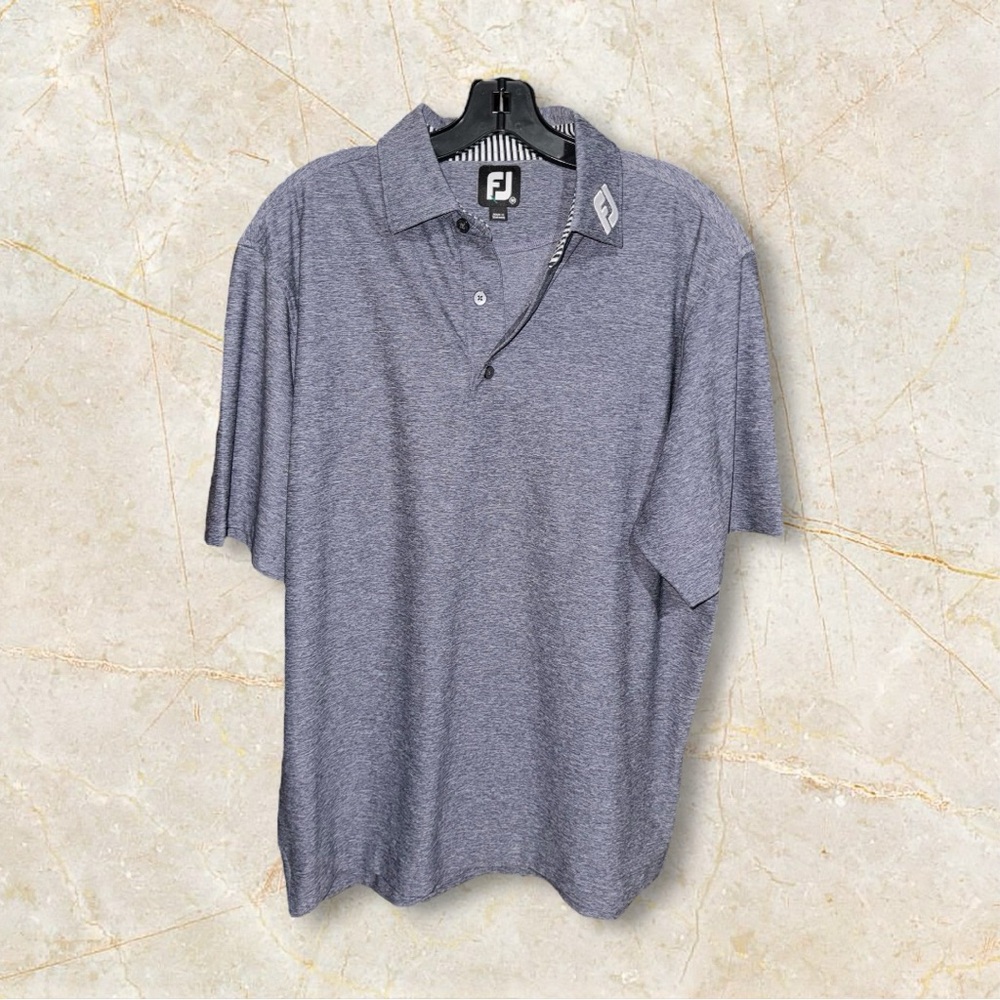FootJoy Golf Shirt Polo Sleeve Logo Tour Collar Medium Gray Polyester Preppy EUC